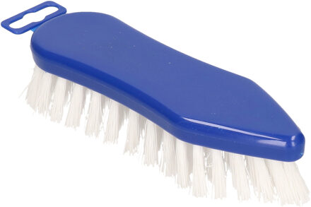 Schrobborstel van gerecycled kunststof met kunstvezelharen spitse neus blauw/wit
