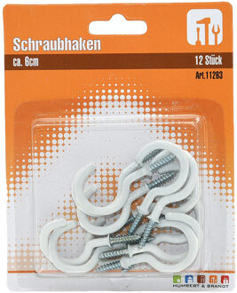 Schroefhaken wit gebogen - set van 12x stuks - 2 x 54 mm - Handdoekhaakjes