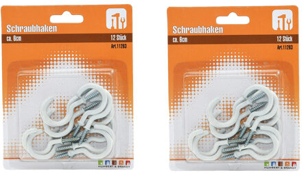 Schroefhaken wit gebogen - set van 48x stuks - 2 x 54 mm - ophanghaakjes