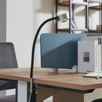 schroefklemlamp Jyla, mat nikkel, GX53, flexibele arm nikkel mat, zwart