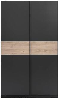 Schuifdeurkast Genua - Antraciet/eikenkleur - 204x122x60 Cm - Spaanplaat - Grijs#Zwart - 60.3x122.4x204 Cm