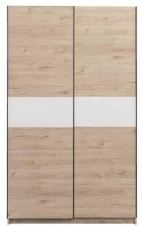 Schuifdeurkast Genua - eikenkleur/wit - 204x122x60 cm - Leen Bakker Bruin - 60.3 x 122.4 x 204