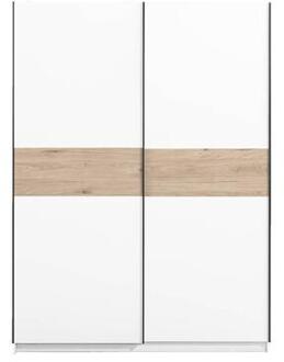 Schuifdeurkast Genua - wit/eikenkleur - 204x150x60 cm - Leen Bakker - 60.3 x 150.6 x 204