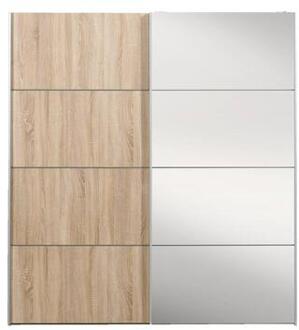Schuifdeurkast Verona eikenkleur - eikenkleur/spiegel - 200x182x64 cm - Leen Bakker Bruin - 64 x 182 x 200