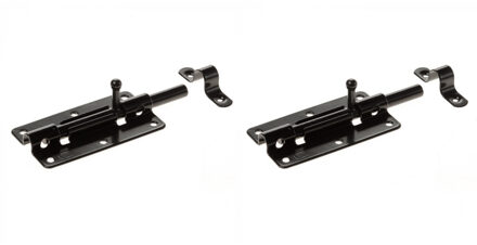 Schuifslot - 2x stuks - staal verzinkt - zwart - schuifgrendel - 5 x 10 cm