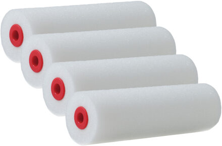 Schuim verfroller/lakrollers - Set van 4x stuks - wit - 2,5 x 10 cm - schilderen van hout/gips