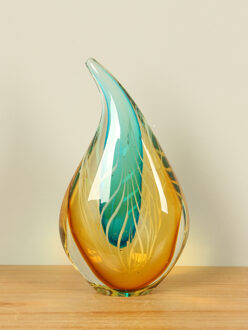 Schuine druppel uit glas aqua/oker, 23 cm