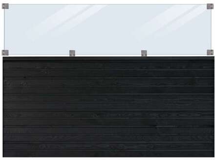 Schutting zelfbouw vuren - Plank met glas zwart (174 x 125 cm)