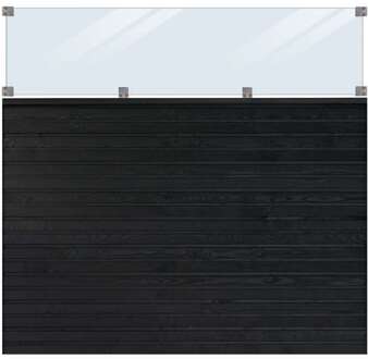Schutting zelfbouw vuren Plank met glas zwart (174 x 163 cm)