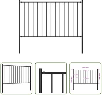 Schuttingpaneel Met Palen - Tuinafscheiding van Gepoedercoat Staal - 170 x 175 cm - Zwart