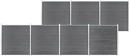 Schuttingpanelenset Grijs 1.218 x 186 cm - 63 HKC planken - 8 palen - 7 aluminium stangen