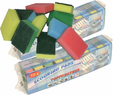 Schuursponsjes - 80x - multicolor - schuim/schuurspons - 9 x 6 x 3 cm - afwassponsjes