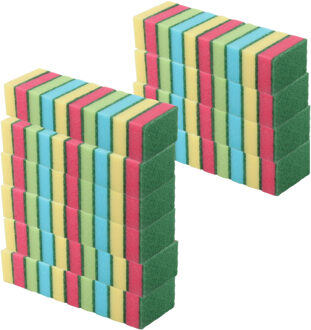 Schuursponsjes - huishoudsponsjes - 9 cm - 100x stuks - gekleurd
