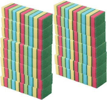 Schuursponsjes - huishoudsponsjes - 9 cm - 150x stuks - gekleurd