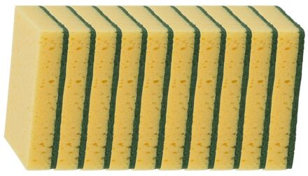 Schuursponzen - 10x - geel - 14 x 9 x 3 cm - vlak - premium - schoonmaak - keukenartikelen