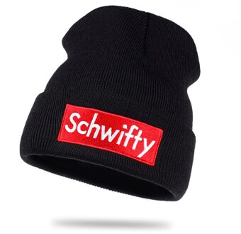 Schwifty Winter Borduurwerk Gebreide Beanie Hat Skullies Hat Knit Brief Bonnet Outdoor Ski zwart