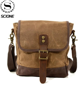 SCIONE Men Oil Wax Canvas Leather Crossbody Bag Men Military Army Vintage Messenger Bags Shoulder Bag Casual Travel Bags
