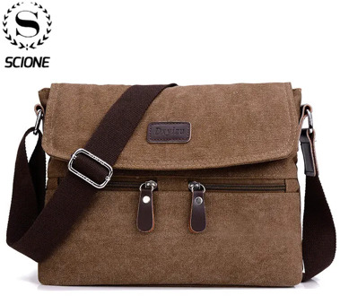 SCIONE Men 's canvas shoulder bag multi - functional men' s travel leisure diagonal package solid color zipper handbag packaging
