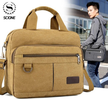 Scione Men's Retro Messenger Bag Canvas bag Men's shoulder bag Handbag Casual Men's Crossbody bag
