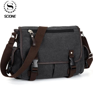 SCIONE Men's Vintage Canvas Messenger Bag Causal Patchwork Multi-function Briefcases Shoulder Bag Travel Crossbody Bags For Men