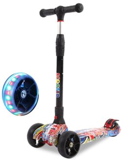 Scooters Voor Kinderen 3 Wiel T-Bar Verstelbare Riding Kick Scooters Opvouwbare Led Pu Knipperende Met Graffiti Oefening Balans voor Kids rood