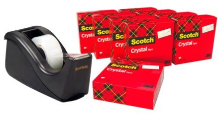 Scotch Plakband scotch crystal 600 19mmx33m transparant + Gratis c60 houder