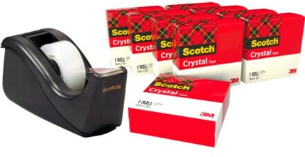 Scotch Plakband scotch crystal 600 19mmx33m transparant + Gratis c60 plakbandhouder