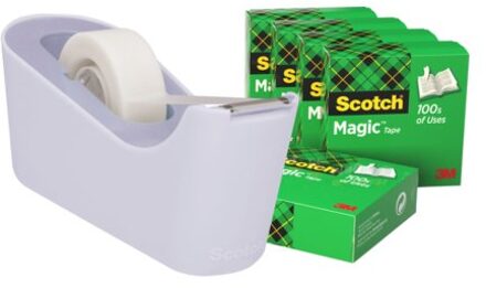 Scotch Plakbandhouder Scotch C18 lavendel + 6rol magic tape 19mmx33m