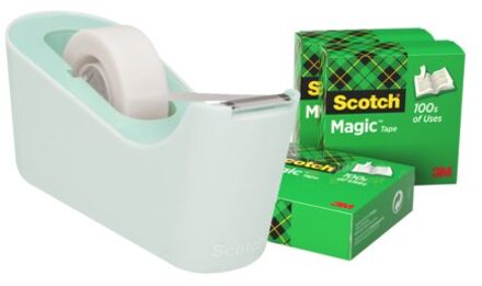 Scotch Plakbandhouder scotch c18 mint + 4rol magic tape 19mmx33m