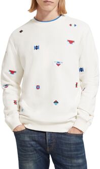 Scotch & Soda AOP Embroidery Sweater Heren wit - blauw - rood - zwart - groen - L
