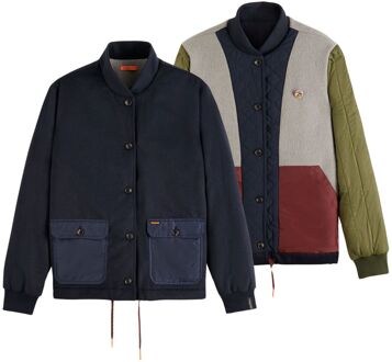 Scotch & Soda Bomber Reversible Winterjas Heren donker blauw - groen - licht grijs - rood