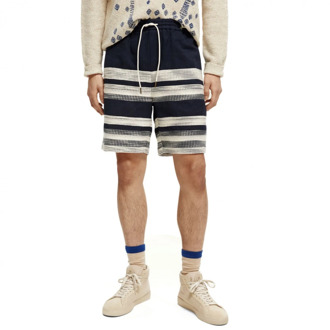 Scotch & Soda Bormuda in gestreepte linnen gemengd Scotch & Soda , Blauw , Heren - XL