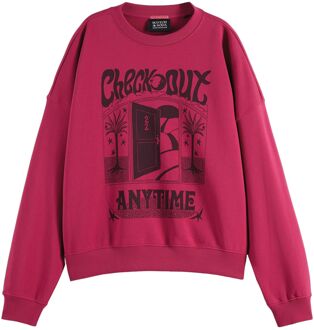 Scotch & Soda Boyfriend Fit Front Artwork Graphic Sweater Dames roze - zwart - XL