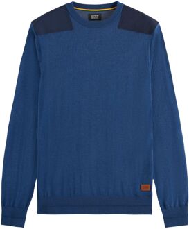 Scotch & Soda Crew Neck Nylon Details Sweater Heren blauw - donker blauw - L