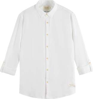 Scotch & Soda Linen shirt h roll-up white Wit - M