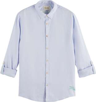 Scotch & Soda Linen shirt with roll-up shirt blue Print / Multi - XL