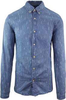 Scotch & Soda Regular Fit Bedrukt Denim Overhemd Met Lange Mouwen Blauw Heren