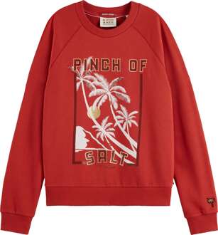 Scotch & Soda Relaxed fit raglan sleeved graphic rustic coral Rood - M
