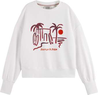 Scotch & Soda Slouchy puffed sleeved graphic swea white Wit - M