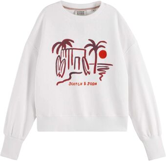 Scotch & Soda Slouchy Puffed Sleeved Graphic Sweater Dames wit - rood - L