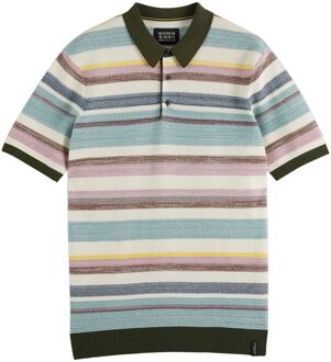 Scotch & Soda Structure Knitted Polo Heren blauw - roze - groen - M