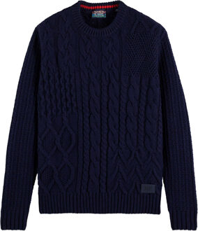 Scotch & Soda Wool-blend structure knit sweater navy Blauw - XL