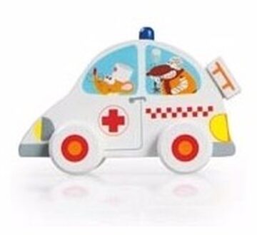 Scratch Europe Houten speelgoed witte ambulance 10 cm - Speelgoed auto's Multikleur