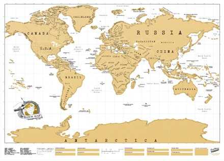 Scratch Map Original Kras Wereldkaart Goud, Wit