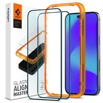 Screen Protector geschikt voor iPhone 14 Pro - Spigen AlignMaster Full Cover Glass - 2 Pack zwart