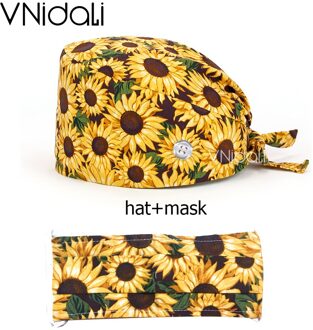 Scrub Cap Ademend Huisdier Caring Lab Werk Cap Gorro Quirofano Mujer Verpleging Voor Vrouwen Scrub Cap Met Knop masker en hat