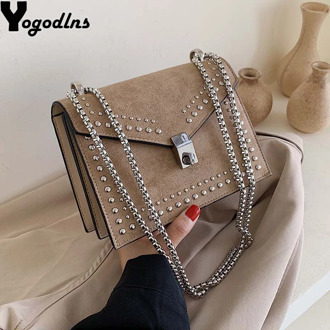 Scrub Leather Small Shoulder Messenger Bags For Women 2020 Chain Rivet Lock Crossbody Bag Female Travel Mini Bags