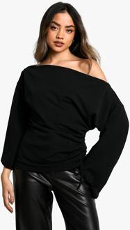 Scuba Crepe Off-Shoulder Blouse Met Wijde Mouwen, Black - 42