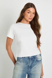 Scuba Crepe Top Met Ingetrokken Taille En Strikdetail Aan De Rug, White - 34