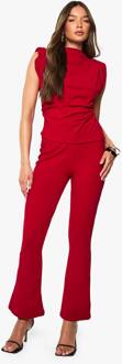 Scuba Crepe Top Met Schoudervulling En Wijd Uitzijnde Set, Red - 42